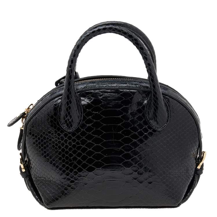 Pre Owned Salvatore Ferragamo Black Python Small Fiamma Satchel