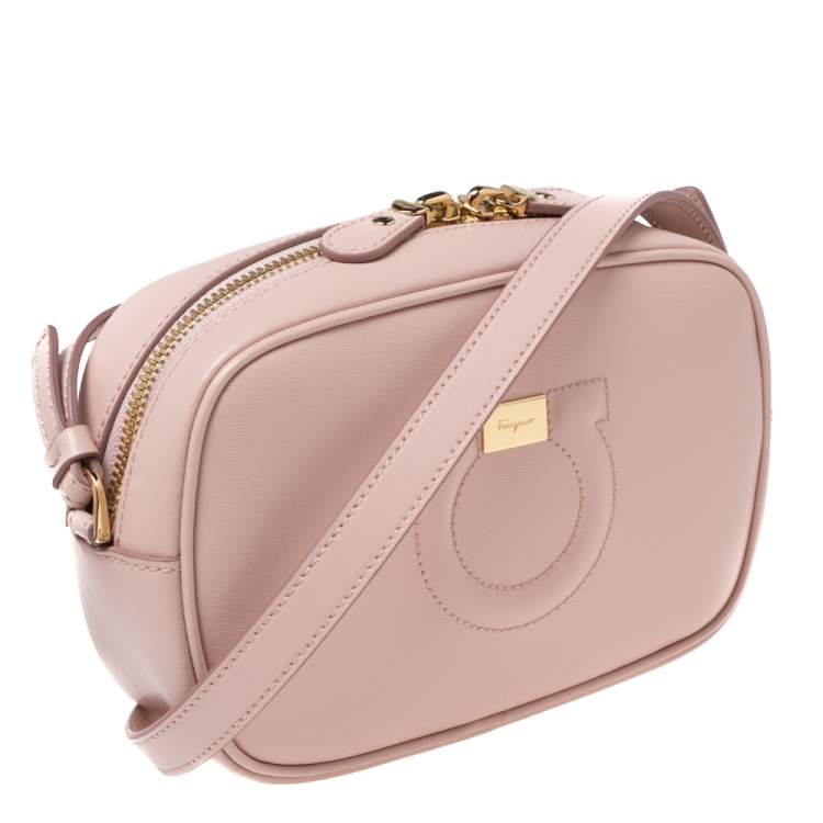 Pre Owned Salvatore Ferragamo Light Pink Leather Gancini Camera Crossbody Bag