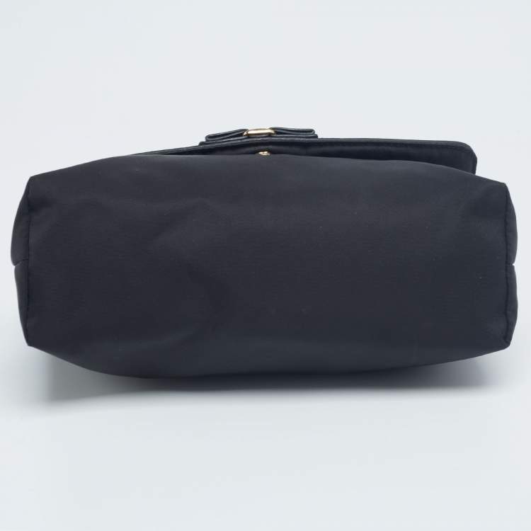 Pre Owned Salvatore Ferragamo Black Nylon And Leather Viva Bow Shoulder Bag