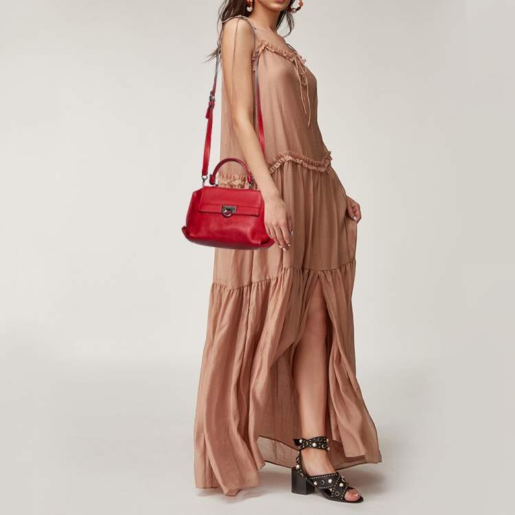 Pre Owned Salvatore Ferragamo Red Leather Sofia Top Handle Bag