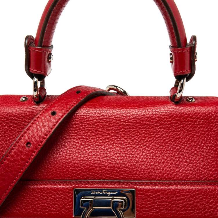 Pre Owned Salvatore Ferragamo Red Leather Sofia Top Handle Bag