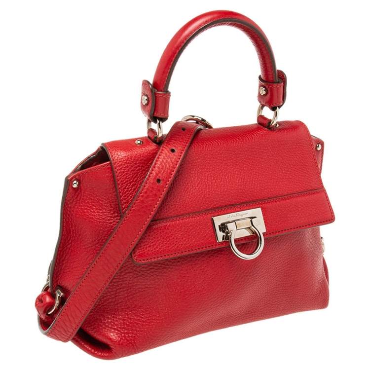 Pre Owned Salvatore Ferragamo Red Leather Sofia Top Handle Bag