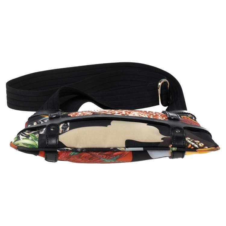 Pre Owned Salvatore Ferragamo Multicolor Nylon And Leather Jungle Safari Print Shoulder Bag