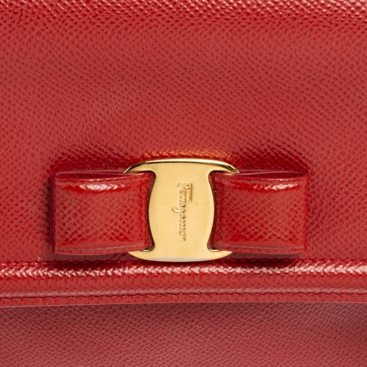 Pre Owned Salvatore Ferragamo Red Leather Carrie Top Handle Bag