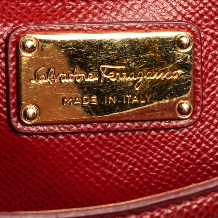 Pre Owned Salvatore Ferragamo Red Leather Carrie Top Handle Bag