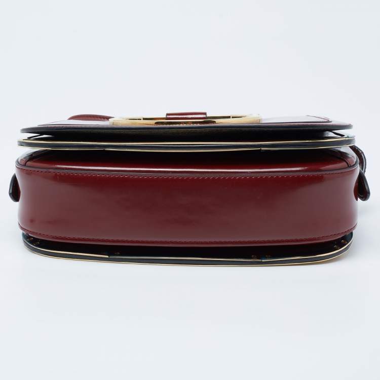 Pre Owned Salvatore Ferragamo Burgundy Patent Leather Gancini Flap Shoulder Bag 