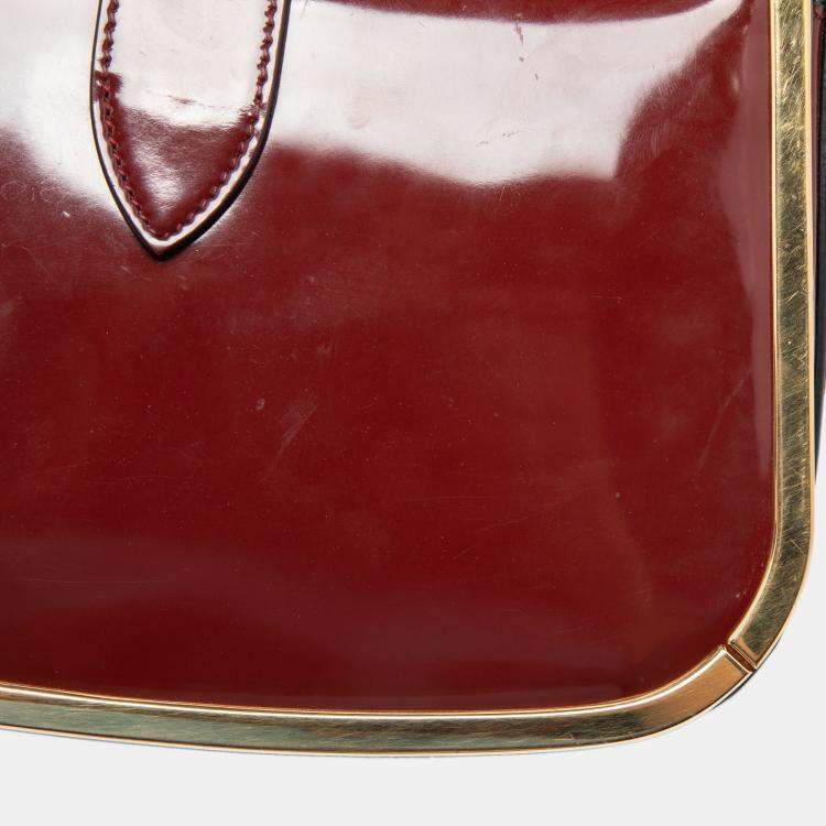 Pre Owned Salvatore Ferragamo Burgundy Patent Leather Gancini Flap Shoulder Bag 