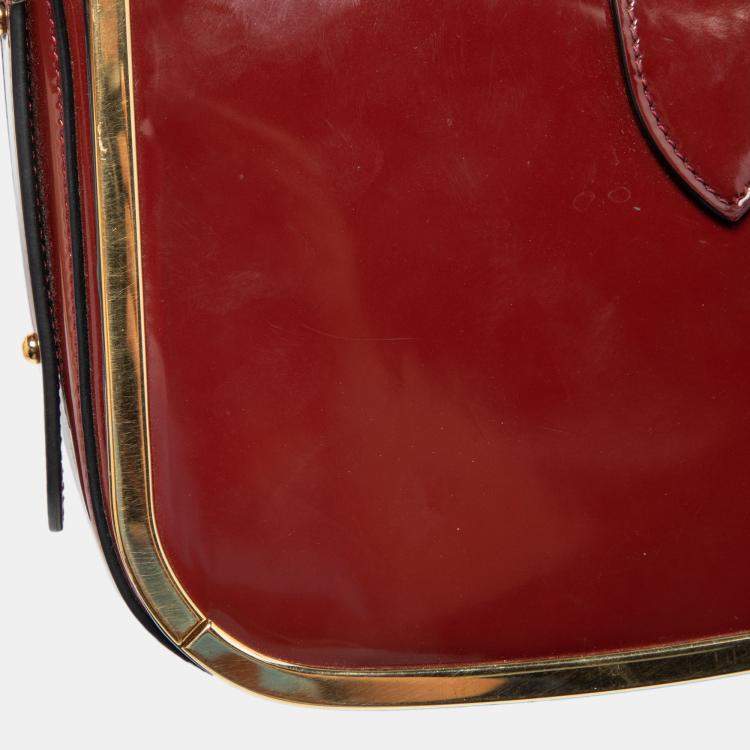 Pre Owned Salvatore Ferragamo Burgundy Patent Leather Gancini Flap Shoulder Bag 