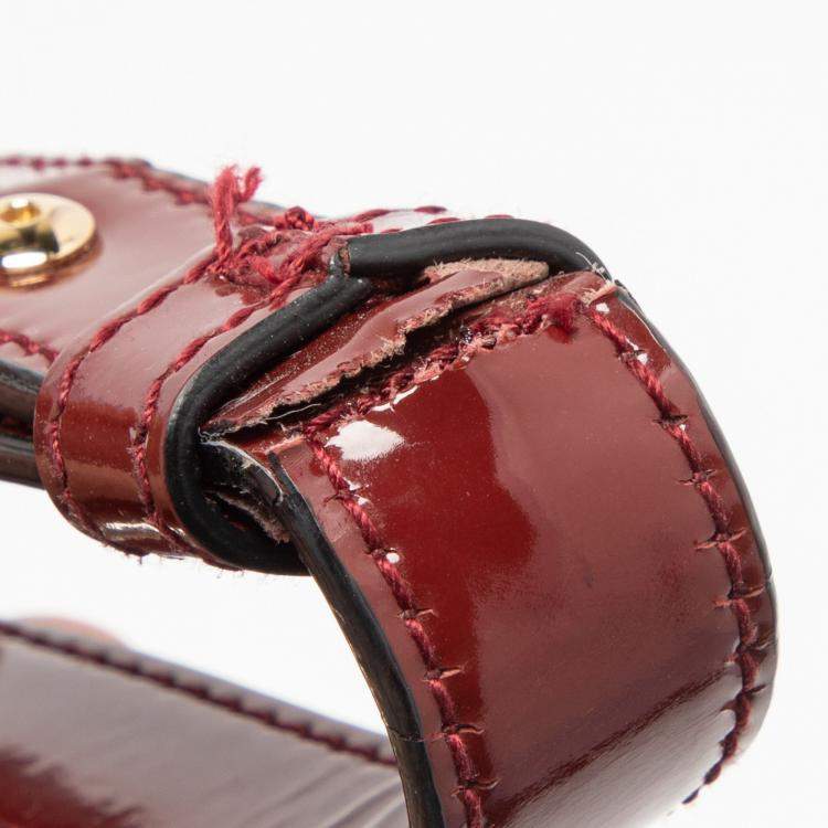 Pre Owned Salvatore Ferragamo Burgundy Patent Leather Gancini Flap Shoulder Bag 