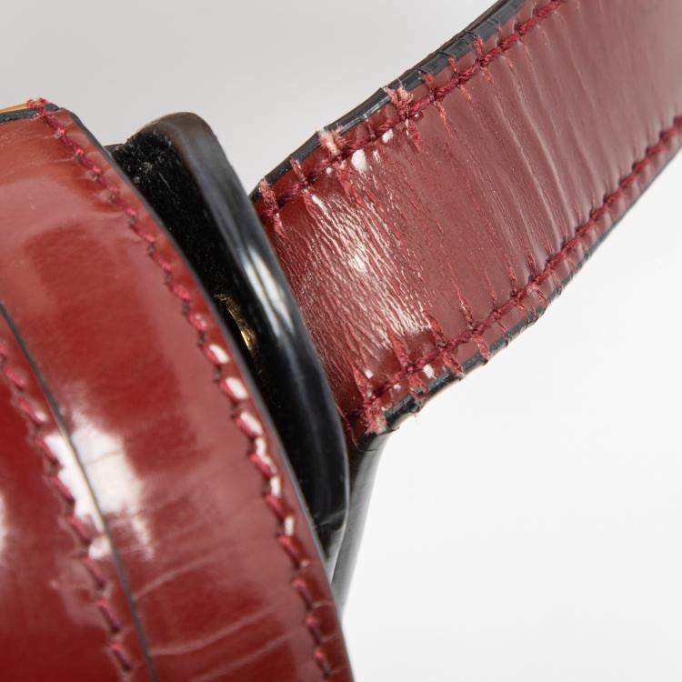 Pre Owned Salvatore Ferragamo Burgundy Patent Leather Gancini Flap Shoulder Bag 