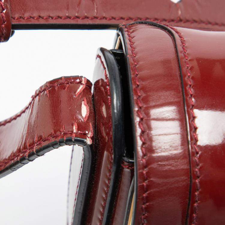 Pre Owned Salvatore Ferragamo Burgundy Patent Leather Gancini Flap Shoulder Bag 