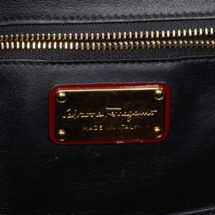Pre Owned Salvatore Ferragamo Burgundy Patent Leather Gancini Flap Shoulder Bag 