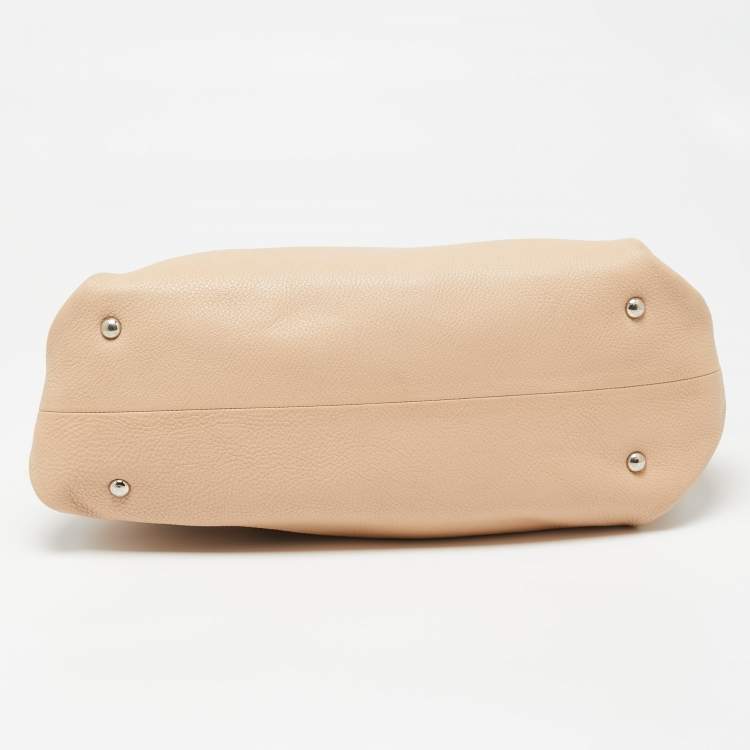 Pre Owned Salvatore Ferragamo Beige Pebbled Leather Dotty Tote 