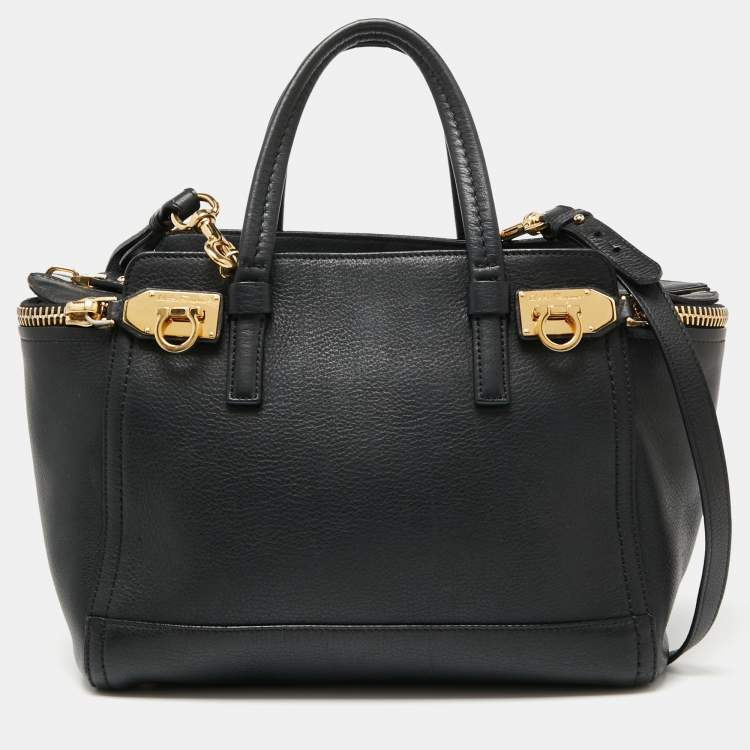 Pre Owned Salvatore Ferragamo Black Leather Arianna Zip Tote