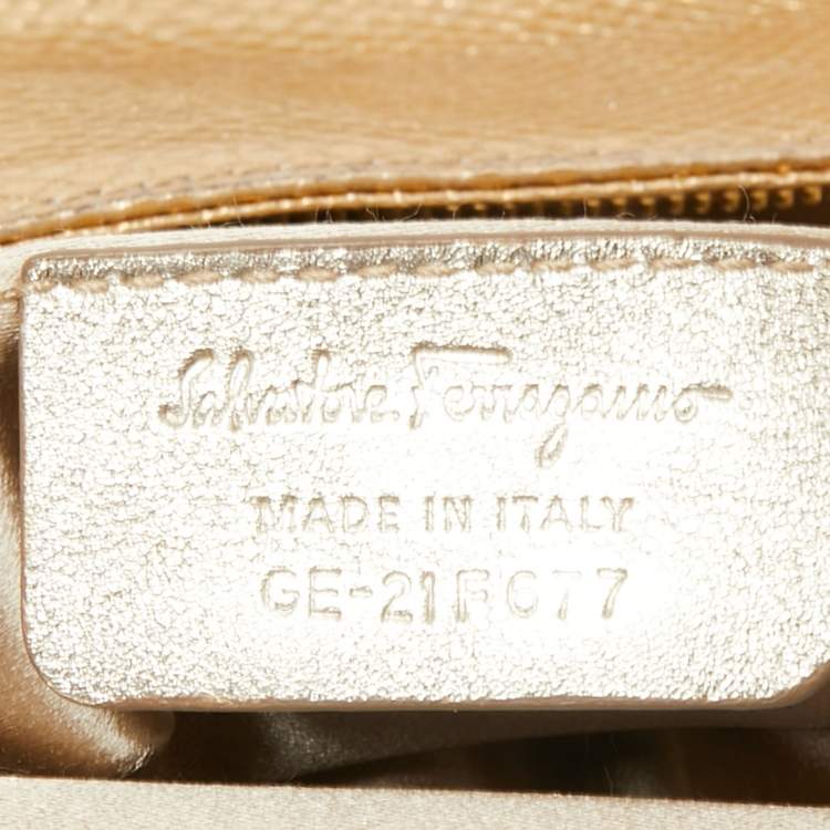 Pre Owned Salvatore Ferragamo Metallic Gold Karung Leather Fold Over Clutch