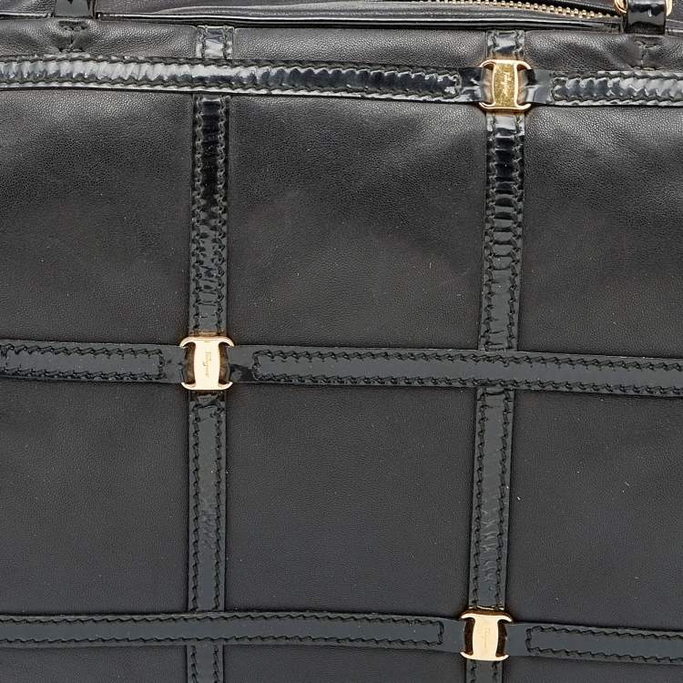 Pre Owned Salvatore Ferragamo Black Patent And Leather Vara Satchel