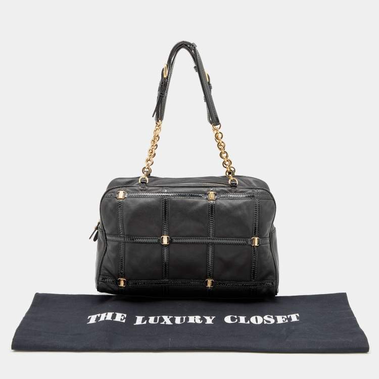 Pre Owned Salvatore Ferragamo Black Patent And Leather Vara Satchel