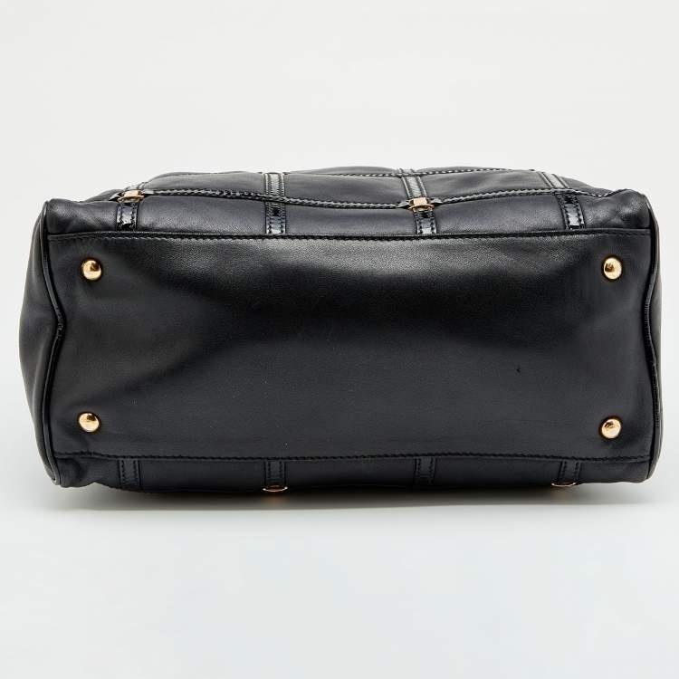 Pre Owned Salvatore Ferragamo Black Patent And Leather Vara Satchel