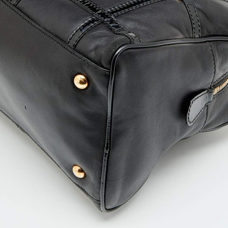 Pre Owned Salvatore Ferragamo Black Patent And Leather Vara Satchel