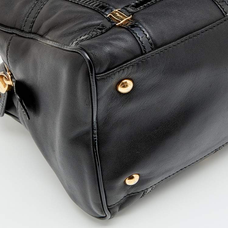 Pre Owned Salvatore Ferragamo Black Patent And Leather Vara Satchel