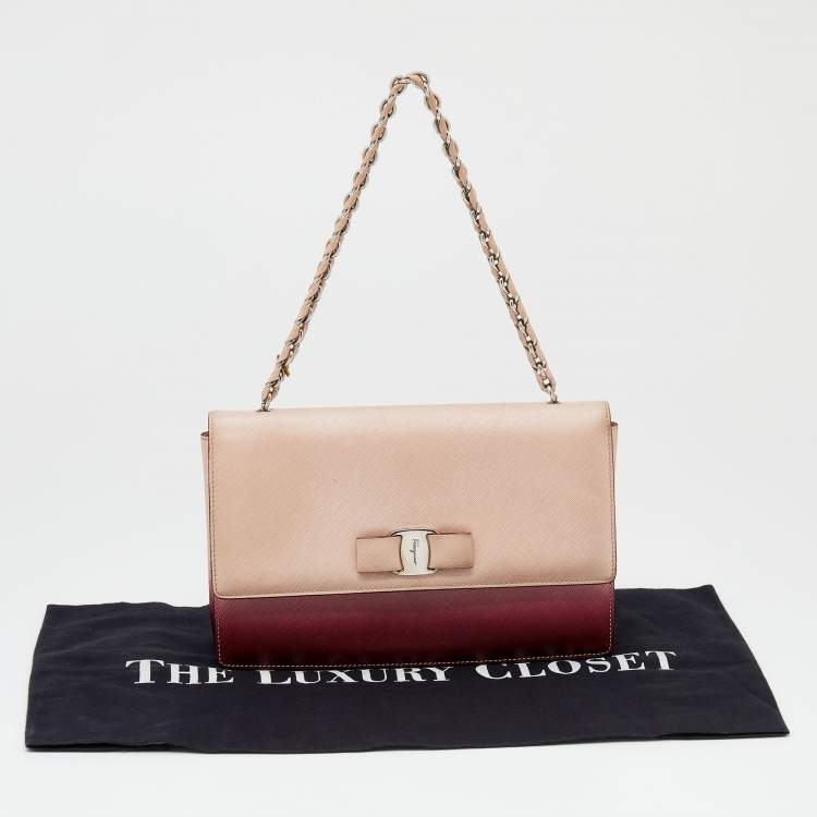 Pre Owned Salvatore Ferragamo Pink/Burgundy Leather Ginny Shoulder Bag