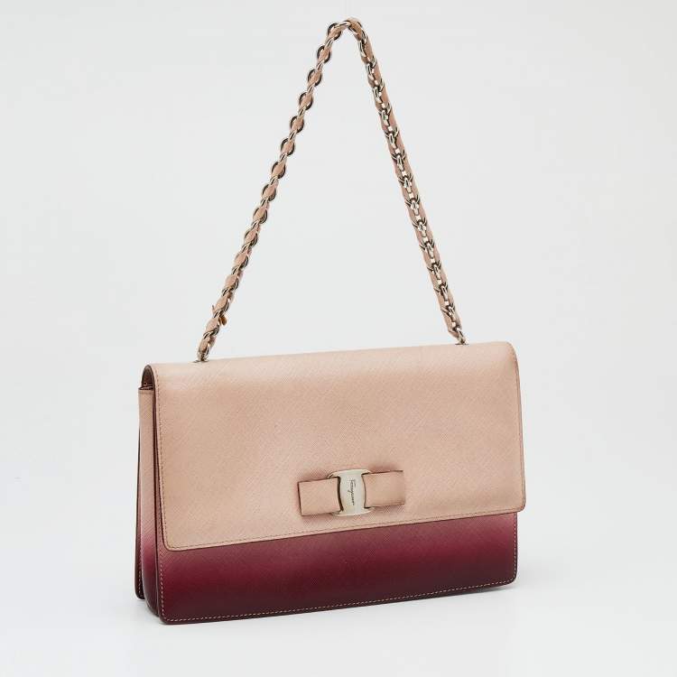 Pre Owned Salvatore Ferragamo Pink/Burgundy Leather Ginny Shoulder Bag