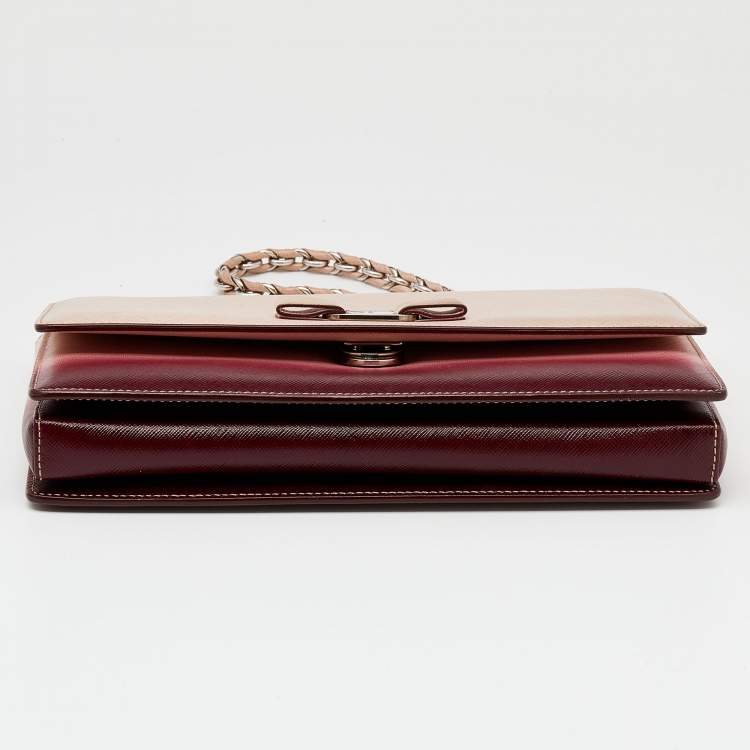 Pre Owned Salvatore Ferragamo Pink/Burgundy Leather Ginny Shoulder Bag