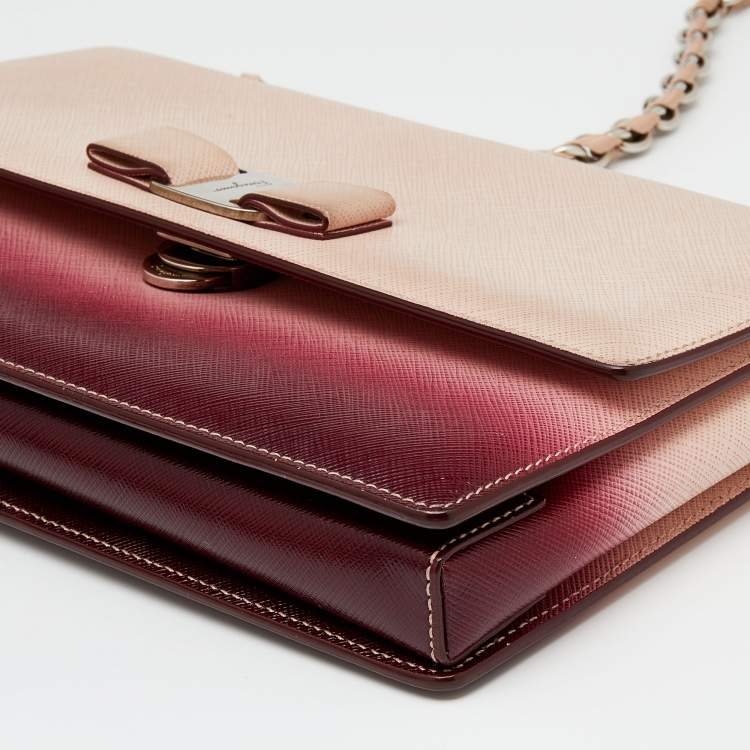 Pre Owned Salvatore Ferragamo Pink/Burgundy Leather Ginny Shoulder Bag