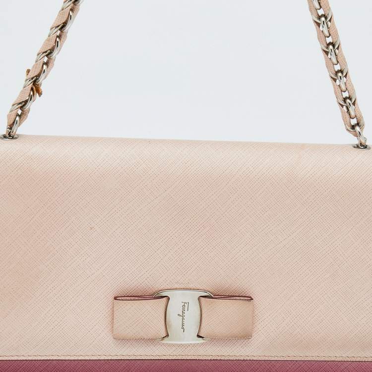 Pre Owned Salvatore Ferragamo Pink/Burgundy Leather Ginny Shoulder Bag