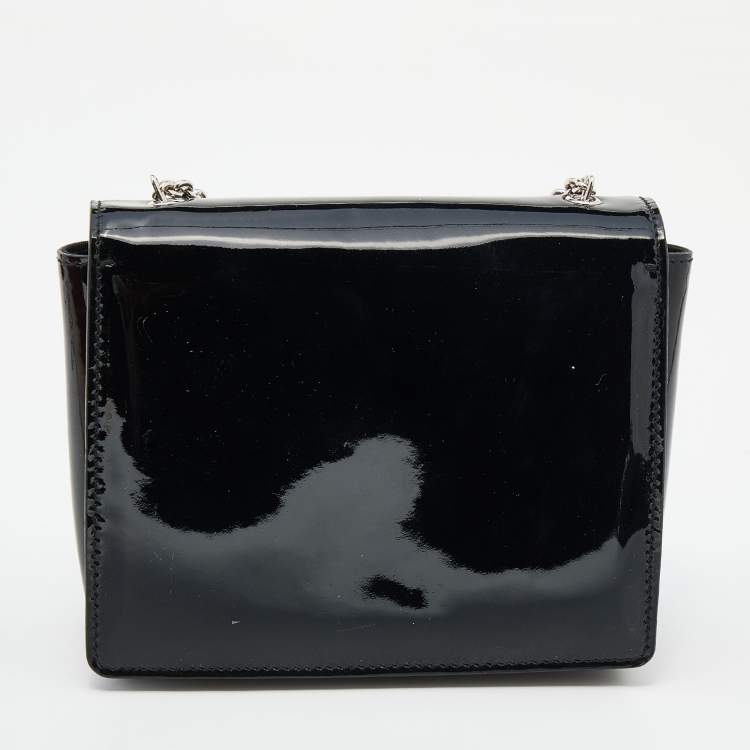 Pre Owned Salvatore Ferragamo Black Patent Leather Vara Bow Chain Shoulder Bag