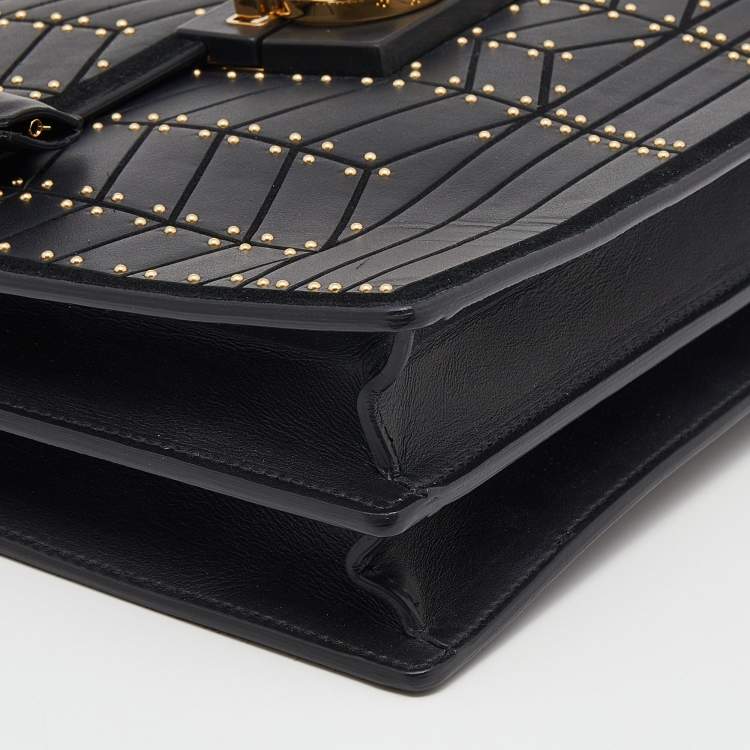Pre Owned Salvatore Ferragamo Black Leather And Suede Studded Aileen Shoulder Bag