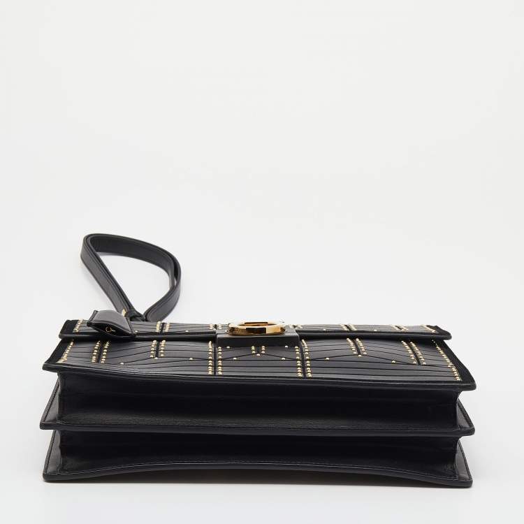 Pre Owned Salvatore Ferragamo Black Leather And Suede Studded Aileen Shoulder Bag
