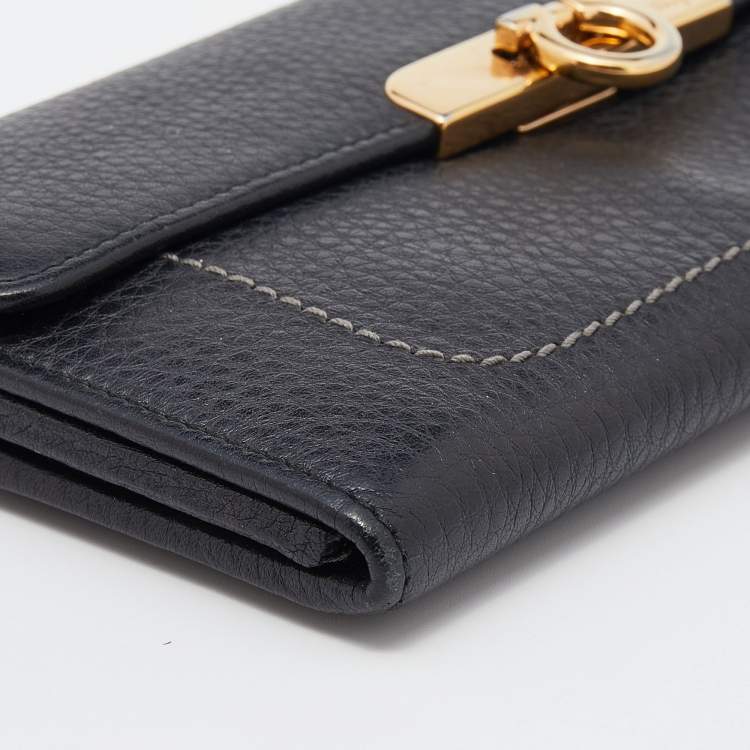 Pre Owned Salvatore Ferragamo Black Leather Continental Wallet