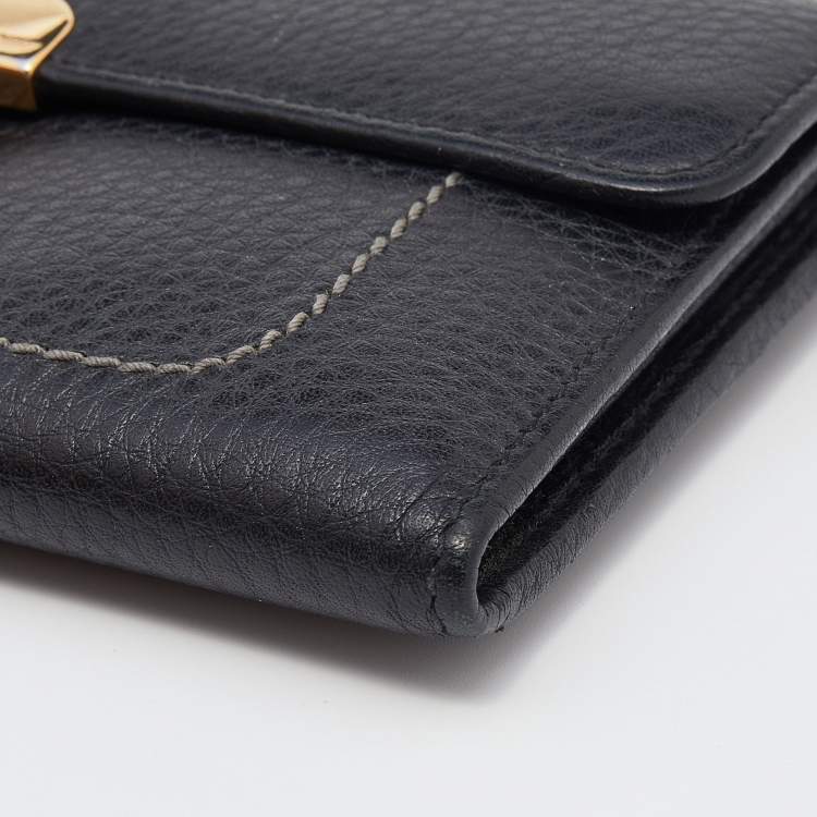 Pre Owned Salvatore Ferragamo Black Leather Continental Wallet