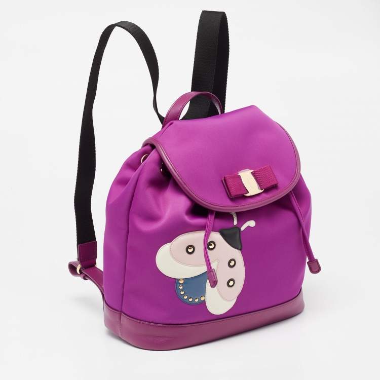 Pre Owned Salvatore Ferragamo Purple Nylon and Leather Trim Backpack