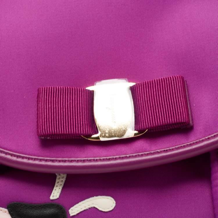Pre Owned Salvatore Ferragamo Purple Nylon and Leather Trim Backpack
