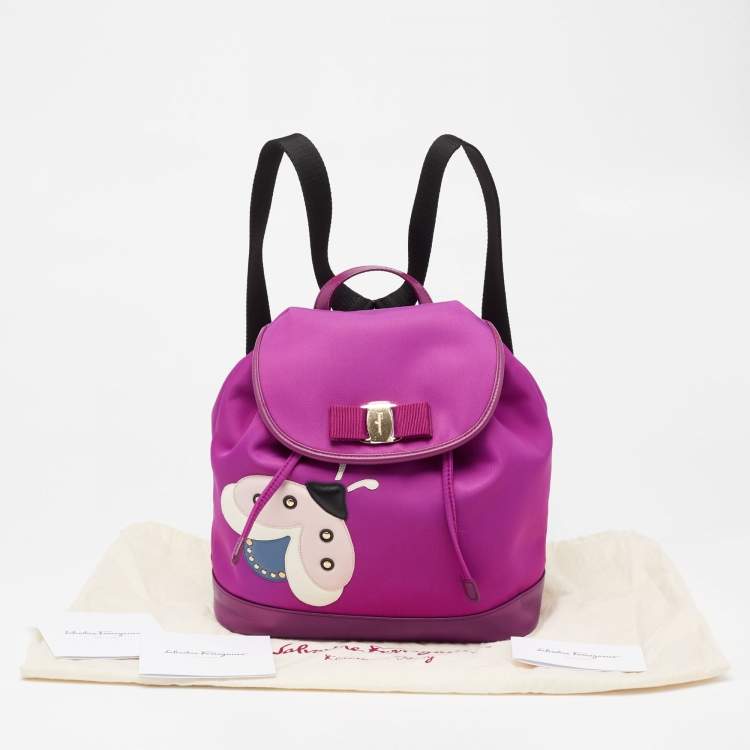 Pre Owned Salvatore Ferragamo Purple Nylon and Leather Trim Backpack