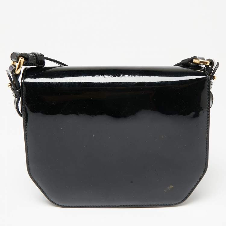 Pre Owned Salvatore Ferragamo Black Patent Leather And Leather Flap Crossbody Bag