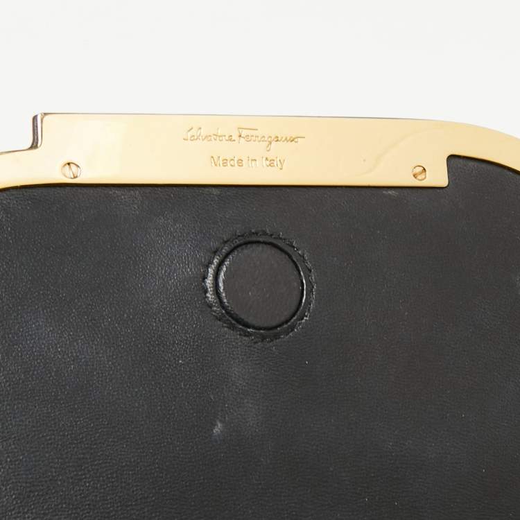 Pre Owned Salvatore Ferragamo Black Patent Leather And Leather Flap Crossbody Bag