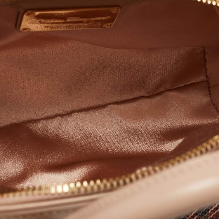 Pre Owned Salvatore Ferragamo Metallic Rose Gold/Pink Sequin and Leather Fiamma Satchel