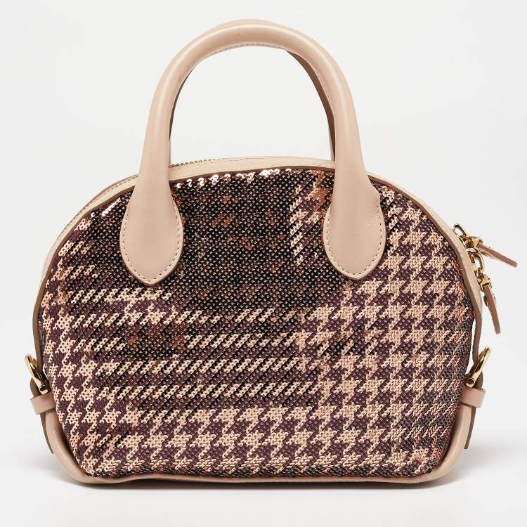 Pre Owned Salvatore Ferragamo Metallic Rose Gold/Pink Sequin and Leather Fiamma Satchel
