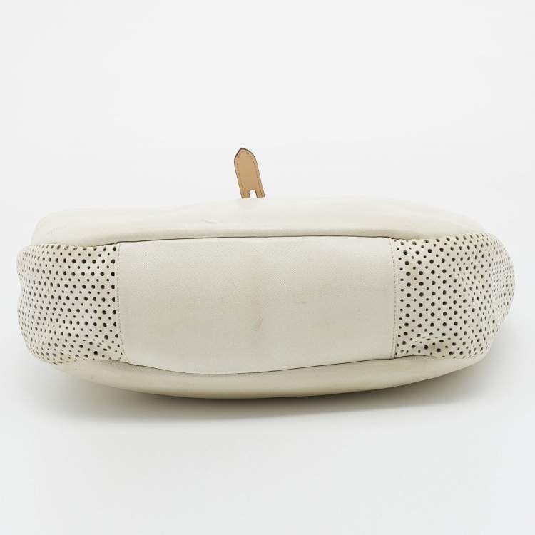 Pre Owned Salvatore Ferragamo Beige/Off White Leather Perforated Hobo
