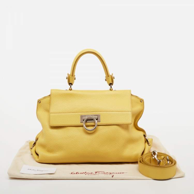 Pre Owned Salvatore Ferragamo Yellow Leather Medium Sofia Top Handle Bag