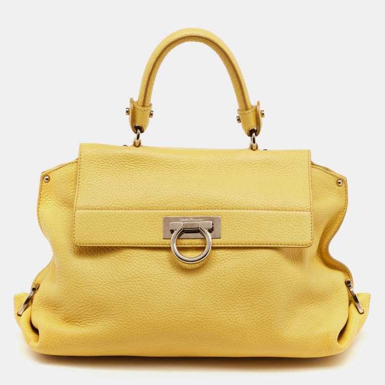 Salvatore Ferragamo Yellow Leather Medium Sofia Top Handle Bag ...