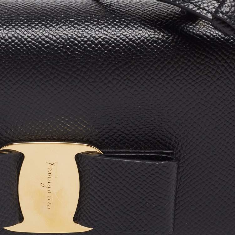Pre Owned Salvatore Ferragamo Black Leather Mini Vara Bow Clutch Bag