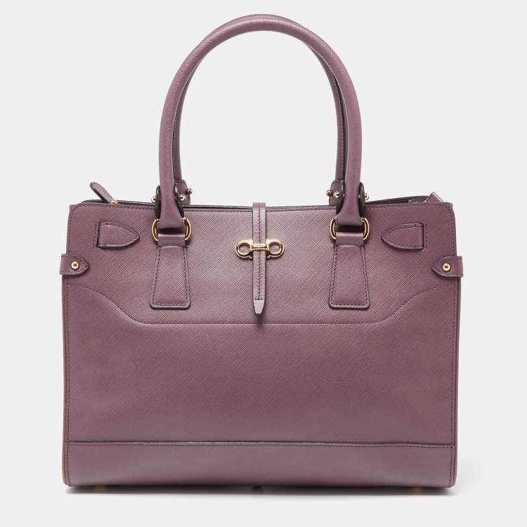Pre Owned Salvatore Ferragamo Purple Leather Small Briana Tote