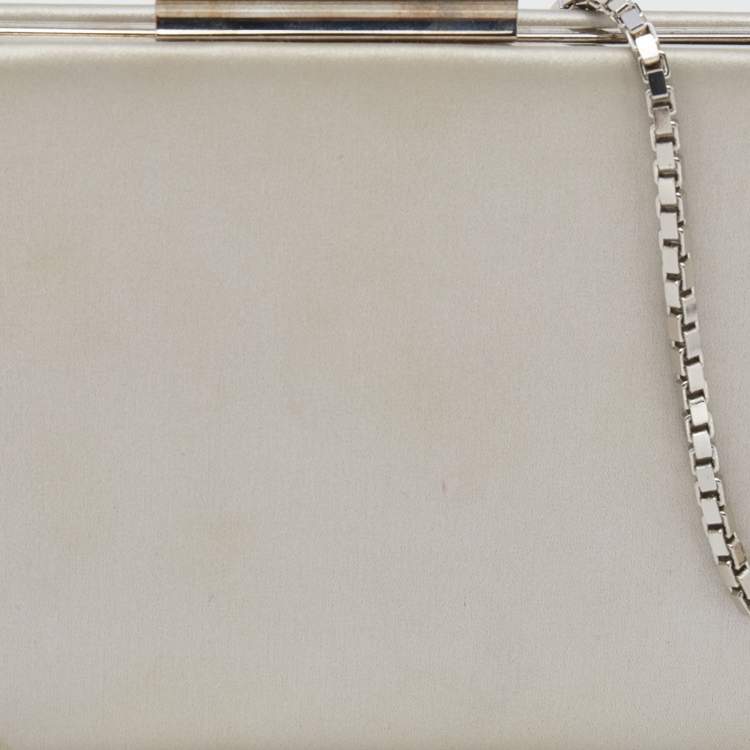 Pre Owned Salvatore Ferragamo Silver Satin Chain Clutch
