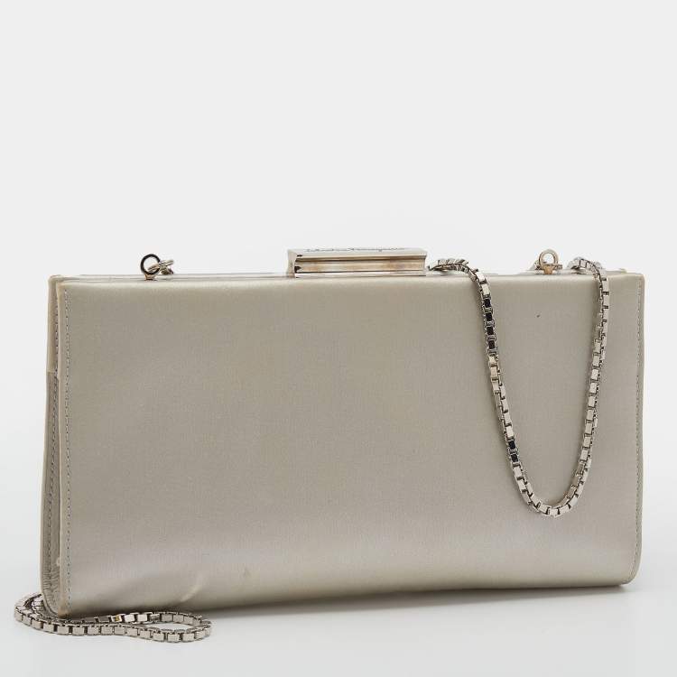 Pre Owned Salvatore Ferragamo Silver Satin Chain Clutch
