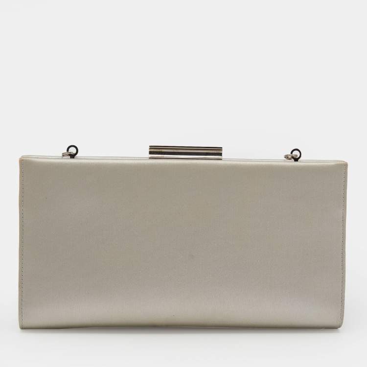 Pre Owned Salvatore Ferragamo Silver Satin Chain Clutch