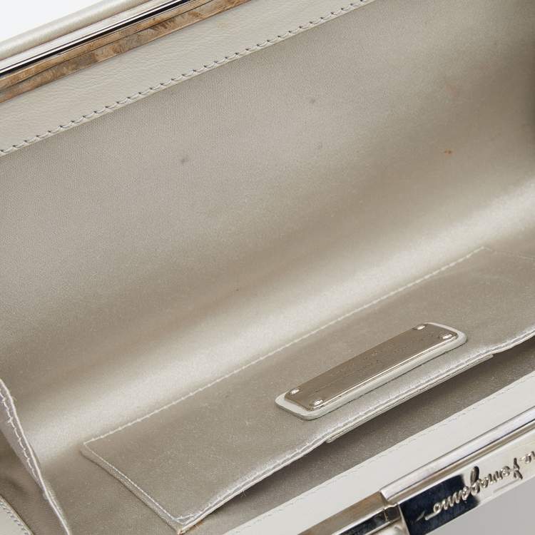 Pre Owned Salvatore Ferragamo Silver Satin Chain Clutch